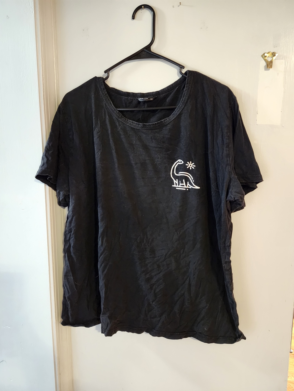 Black Short Sleeve Tee with Small White Dino Graphic